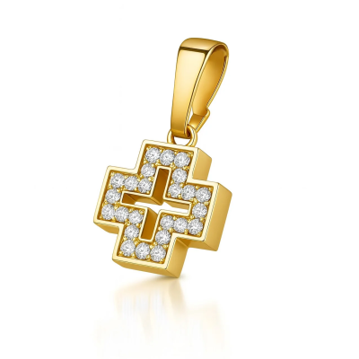 Złota zawieszka krzyżyk próby 585 z cyrkonią, żółte złoto. Elegancki krzyżyk o wadze 1,95g, długość 23mm. Szybka wysyłka!