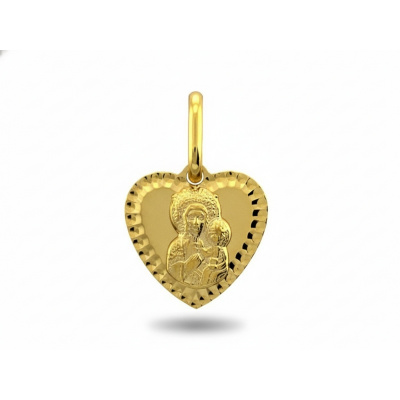Złoty medalik z Matką Boską Serce (pr. 585, 0.83g). Elegancki symbol wiary, idealny na prezent.