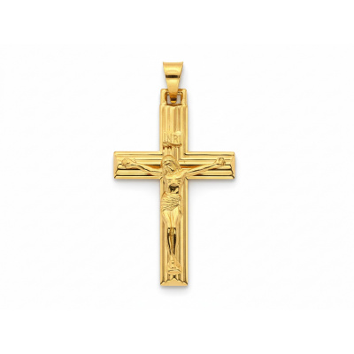 Złoty krzyżyk z Jezusem, próba 585, waga ok. 2.02 g. Elegancka zawieszka religijna.