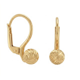 Eleganckie kolczyki z żółtego złota 585, 18mm, ozdobione diamentowaniem.