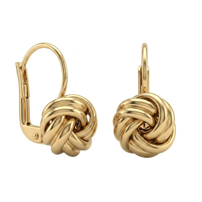 Eleganckie złote kolczyki kule plecione, 585, żółte złoto, 17x10mm.