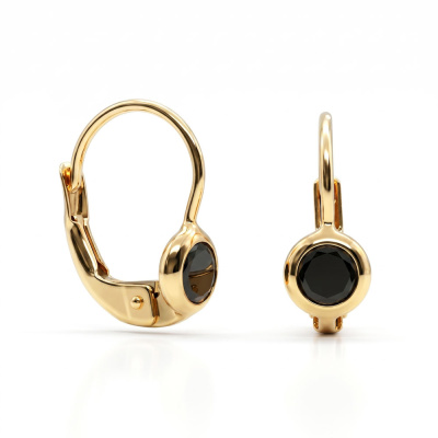 Eleganckie złote kolczyki 585 z czarnymi onyksami, 13.6mm.