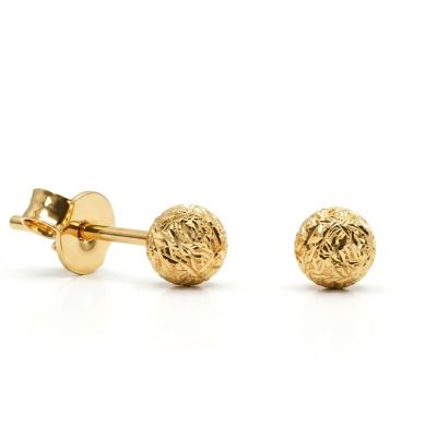 Eleganckie złote kolczyki sztyfty kuleczki diamentowane 5mm, próba 585.
