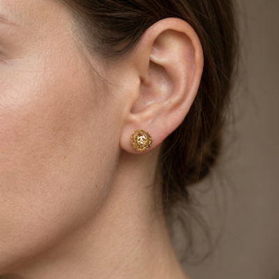 Eleganckie, złote kule ażurowe, kolczyki 8.30mm, 585 żółte złoto.
